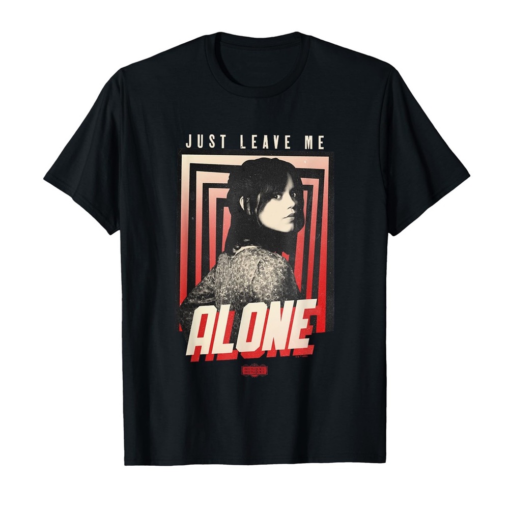 Beetlejuice Jenna Ortega Just Leave Me Alone Astrid Black T-Shirt Girls X-Small